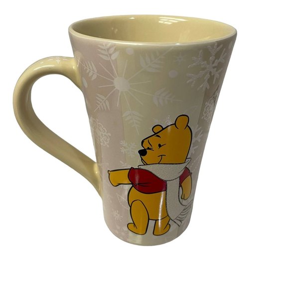 Vintage Disney Winnie The Pooh Cup Mug Snowflake 14oz Tall Latte 5.25" Porcelain - Picture 3 of 7
